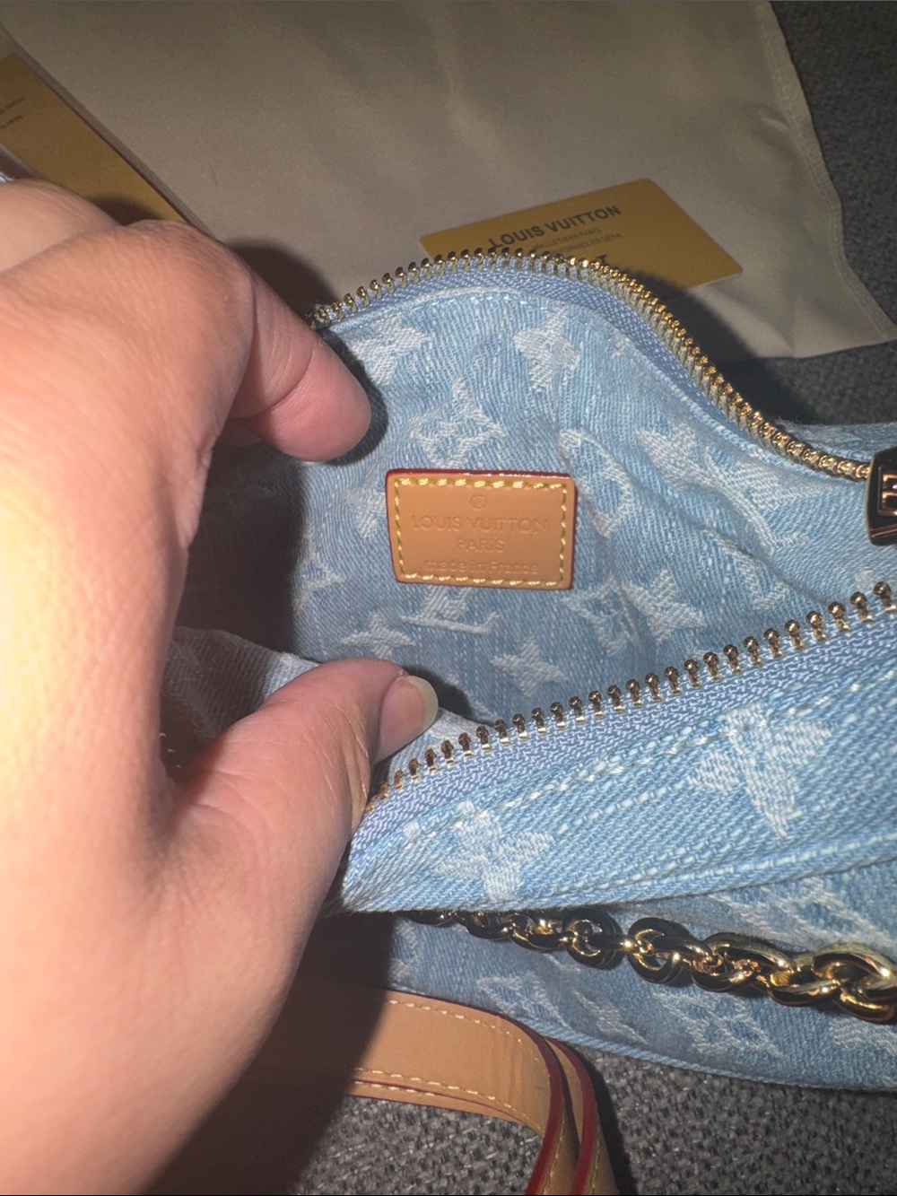 Louis Vuitton Light Blue Denim Crescent Shoulder Bag with Gold Chain - Picture 6 of 8